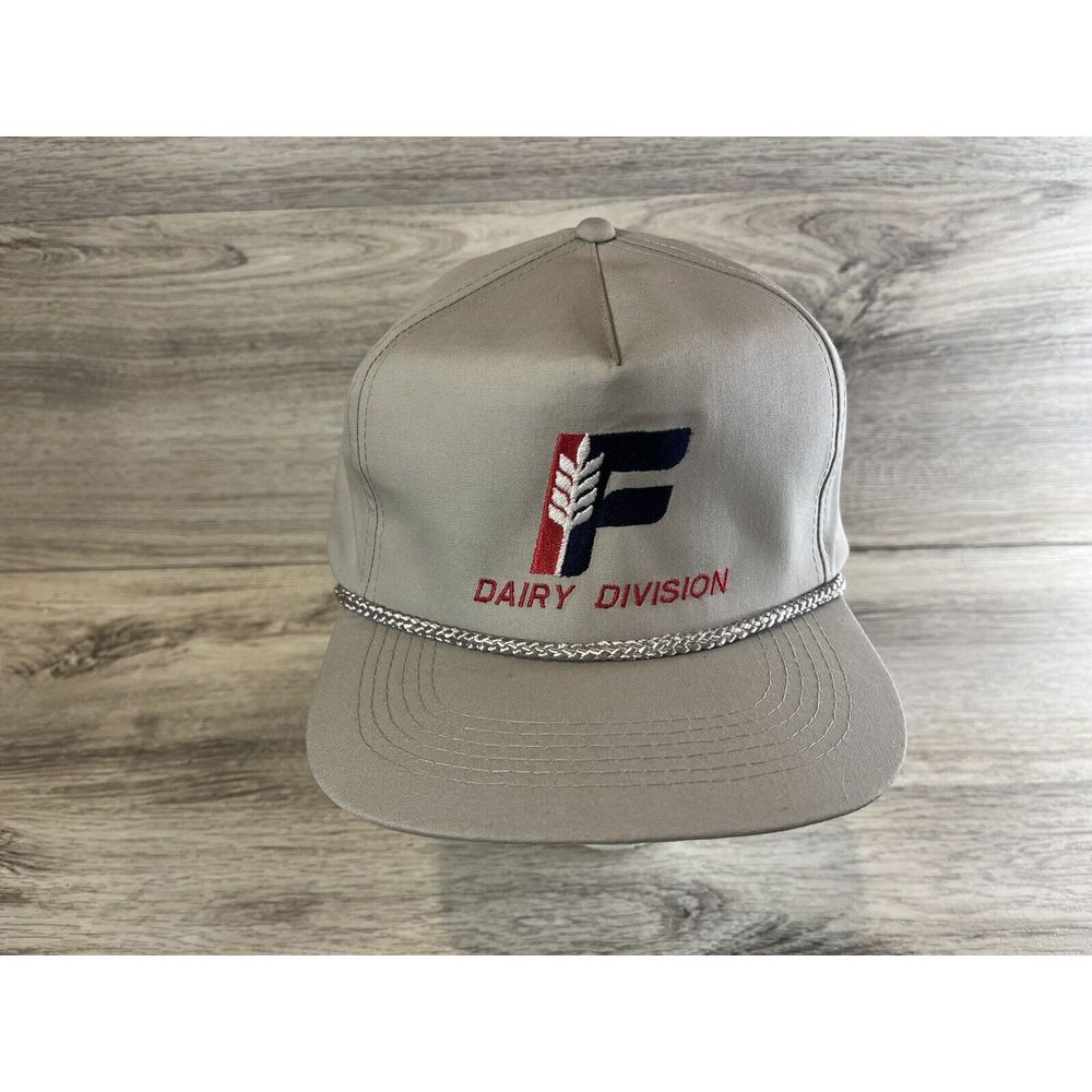 Vintage Farm Dairy Division Hat Advertising Trucker Cap Snapback Gray Rope
